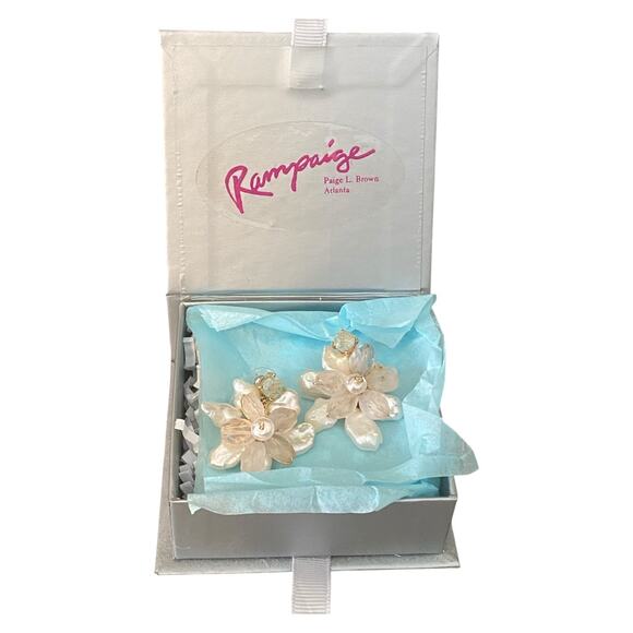 Vintage Rampaige Custom Made Seed Pearl and Pink Green Quartz Pierced Earrings - Picture 1 of 7